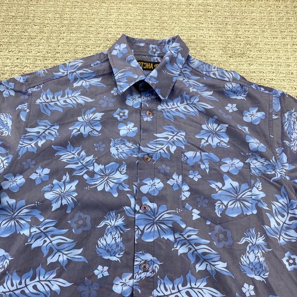 Gotcha Floral Shirt Men Large L Blue Button Down Short Sleeve Hawaiian Beach - Picture 2 of 10